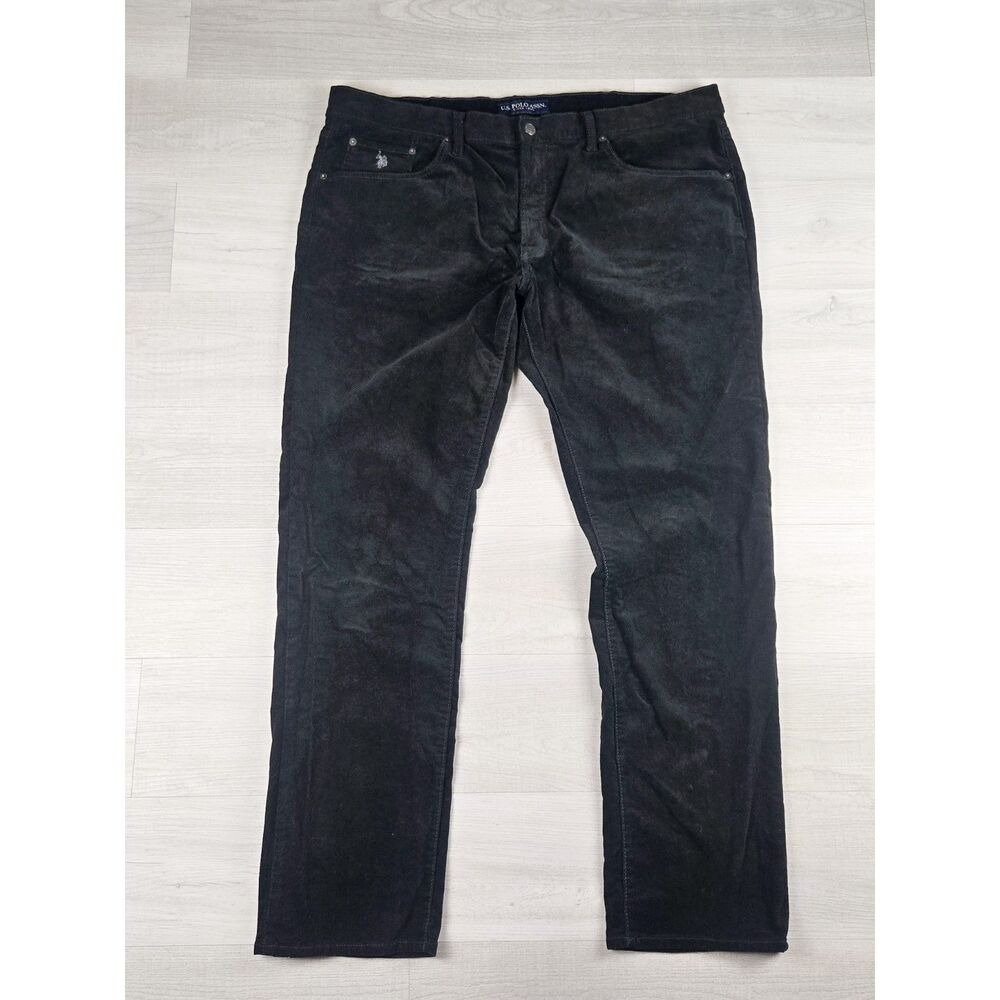 US Polo Assn Mens 40x32 Black Corduroy Stretch Pants Straight Leg Fine Wale